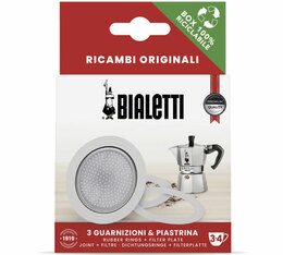 Bialetti - 3 Dichtungsringe + Filterplatte für Espressokocher 3/4 Tassen