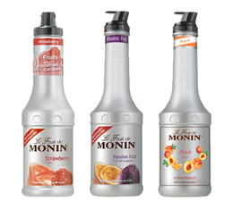 Monin Set Fruchtpüree Erdbeer Passionsfrucht Pfirsich  -3 x 1 L