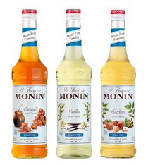 Monin Kennenlernset Sirup ohne Zucker - Vanille Karamell Haselnuss 3 x  0,7 L