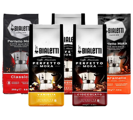 Bialetti - Perfetto Moka Probierset aromatisierter Kaffee gemahlen 5 x 250 g