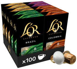 100 Nespresso* Original-kompatible Kapseln – Probierset mit 4 Sorten – L'Or Essentiel