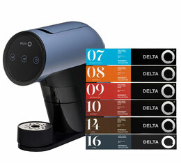 Sonderangebot: Beim Kauf von 180 Delta Q-Kapseln erhalten Sie eine DELTA Q ICONIQ Blau GRATIS dazu