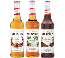Monin 3er Set Sirup Praline, Schokolade, Rum 3 x 0,7 L