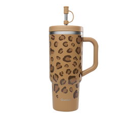 Qwetch - Thermobecher mit Strohhalm in Leopardenmuster – 900 ml