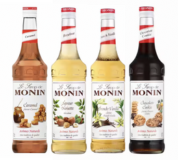 Monin 4er-Set Sirupe - French Vanilla / Karamell/ Cookie Chocolate / Nuss - 4 x 700 ml