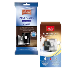 Melitta komplettes Pflegeset für Kaffeevollautomat - Entkalkungspulver + Filterkartusche