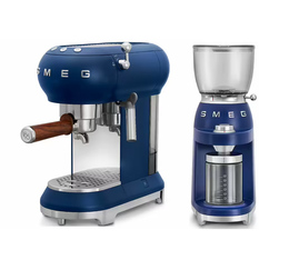 Smeg Siebträgermaschine Blau + Smeg -Kaffeemühle von 1895 Lavazza