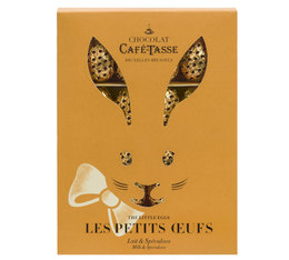 Café-Tasse - Hasen-Schachtel mit 16 Eiern aus Vollmilchschokolade und Spekulatius 