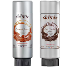 Monin Topping Set mit Karamellsauce und Schokolade 500 ml x 2 