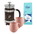Geschenkset mit Pylano-French-Press 1l , 2 Terra-Bechern Rosa und gemahlenem Kaffee Lugat Rose Diamond in 250 g